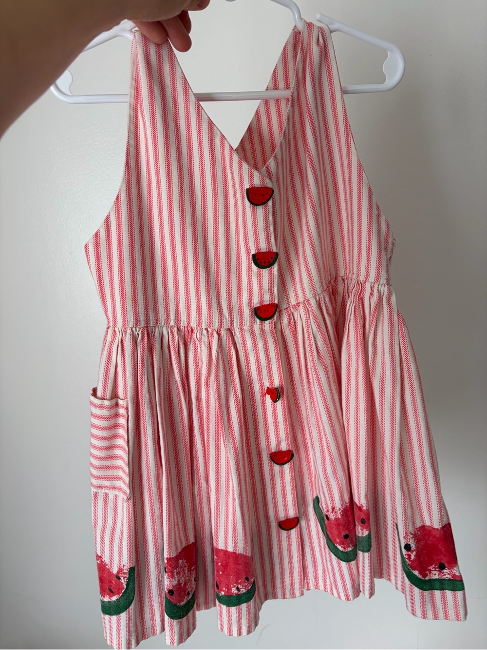 Girls Pink Red Striped Watermelon Print Dress 3/4T
